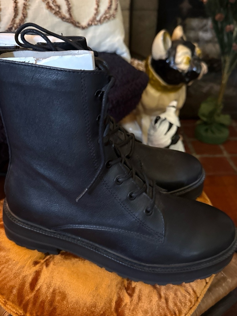 Abercrombie & Fitch Samira Black Leather Combat Boots NWOB - Size 8.5